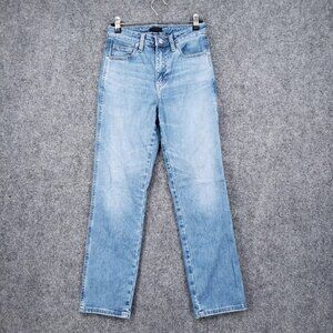 Women's Blue Mid Waist Straight Leg Slim Stretch Jeans